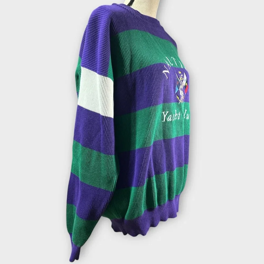 Vintage Nautica Men's Sz L 90s Yacht Club Color Block Knit Ribbed Sweater‎ Retro